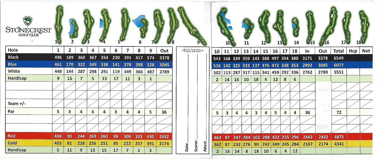 Scorecard Stonecrest Golf Club